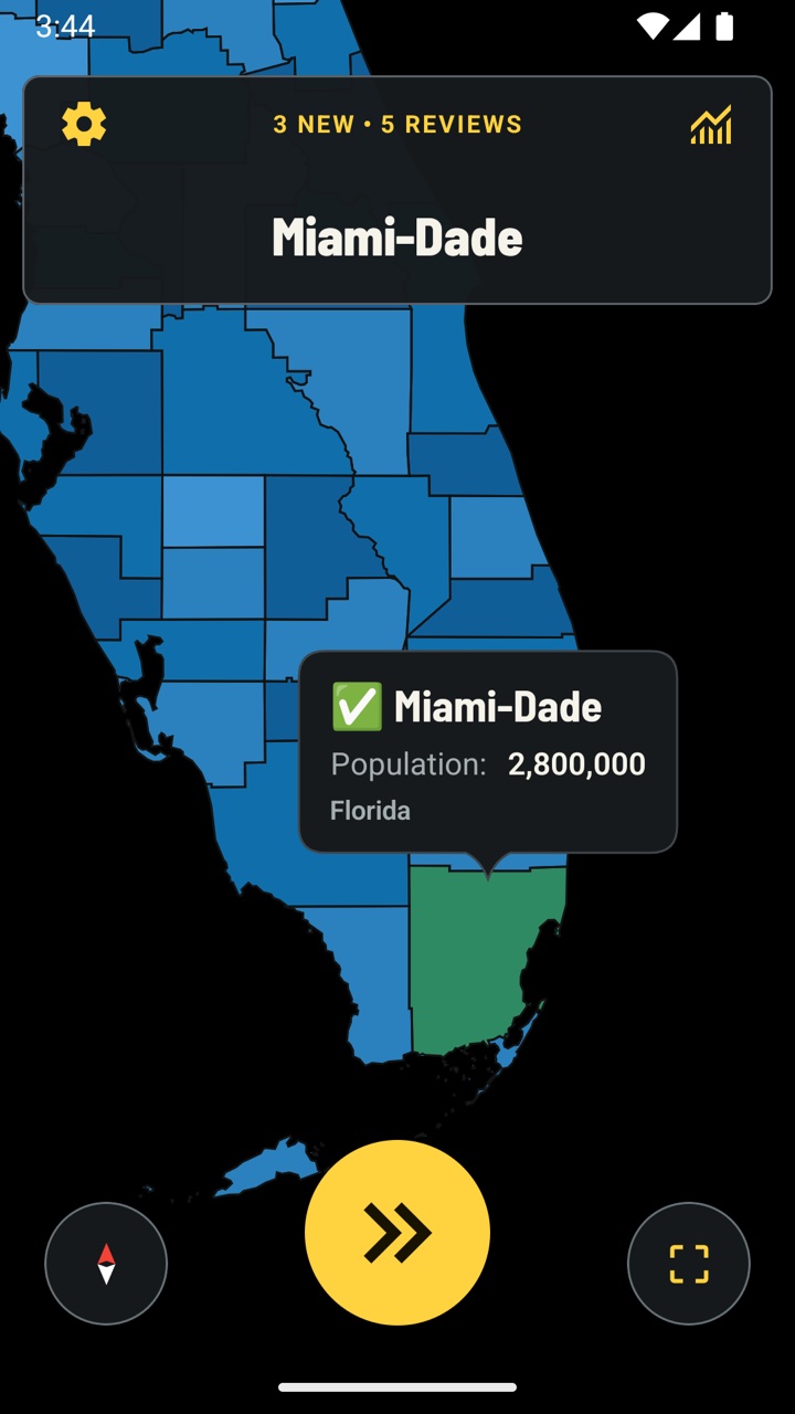 Correct answer for Miami-Dade with its population and state